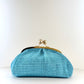 Italian Leather & Raffia Clutch - Turquoise