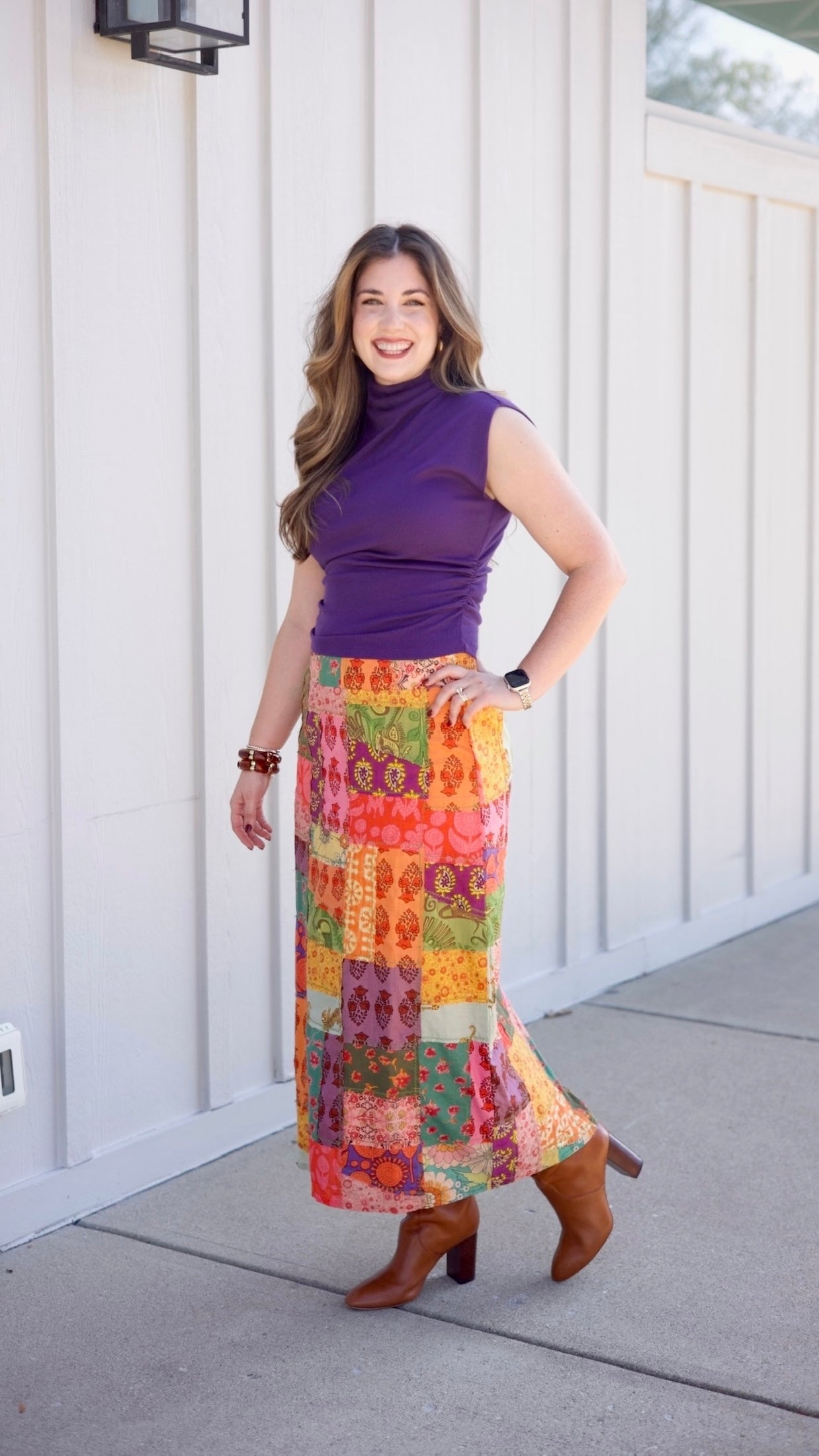 Michael Stars Amara Mock Neck Power Shoulder Top - Mulberry