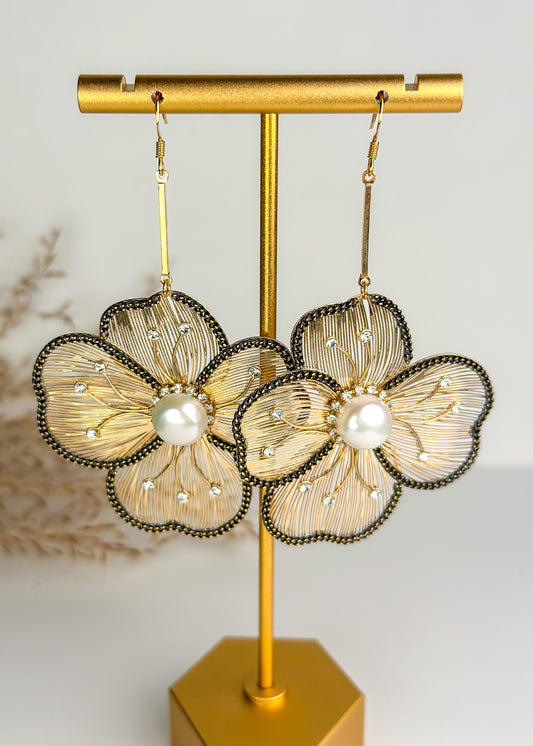 Bronze Pearl Flower Earrings