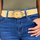 Sand Leather Belt - Gold Oval Buckle