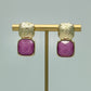 Bold Square Stone Earrings - Magenta