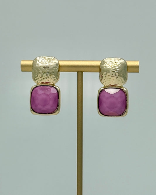 Bold Square Stone Earrings - Magenta