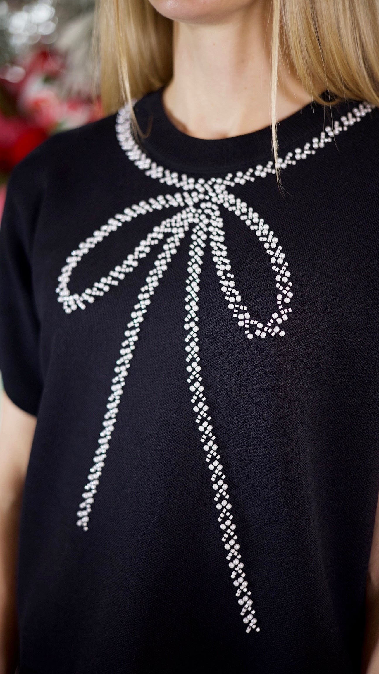 Pearl Bow Top - Black