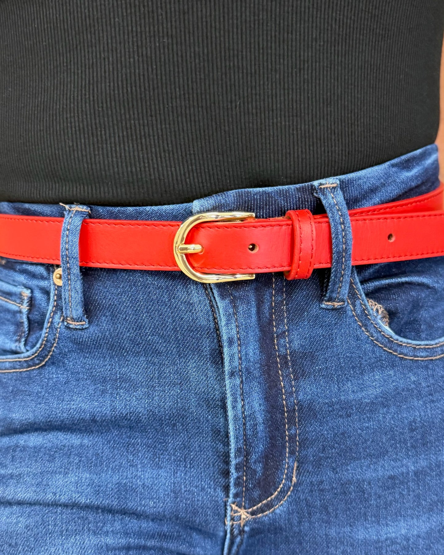 Red Skinny Leather Belt
