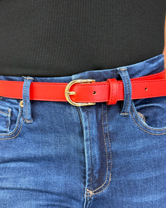 Red Skinny Leather Belt