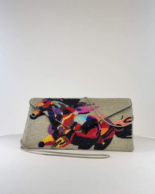 Flying Horse Multi Color Beaded Clutch