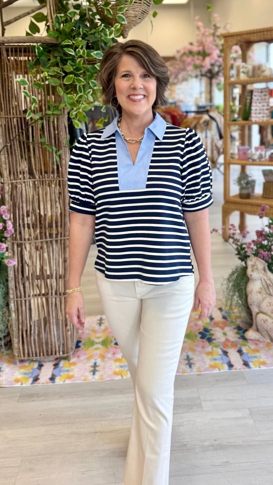 Nancy Striped Top - Navy