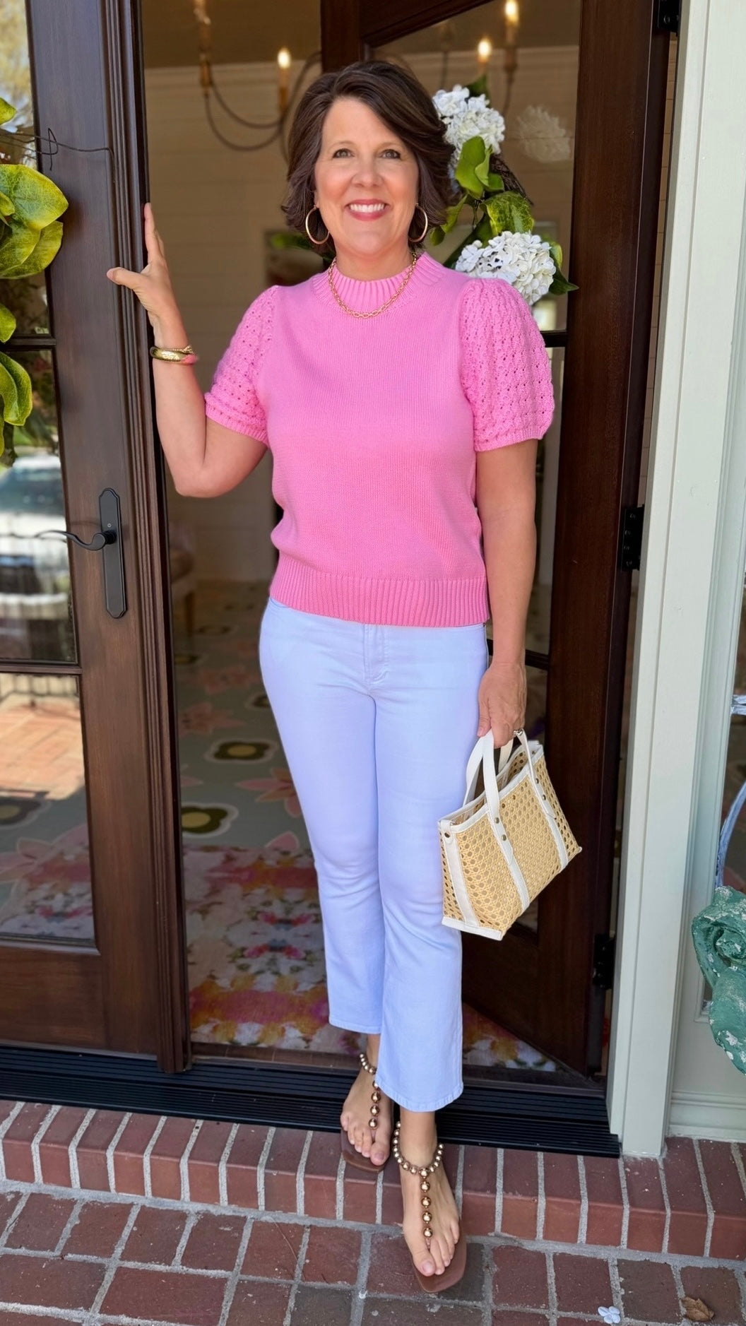 Genevieve Crochet Sweater - Bubble Gum