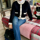 Elegant Ivory Trim Cardigan