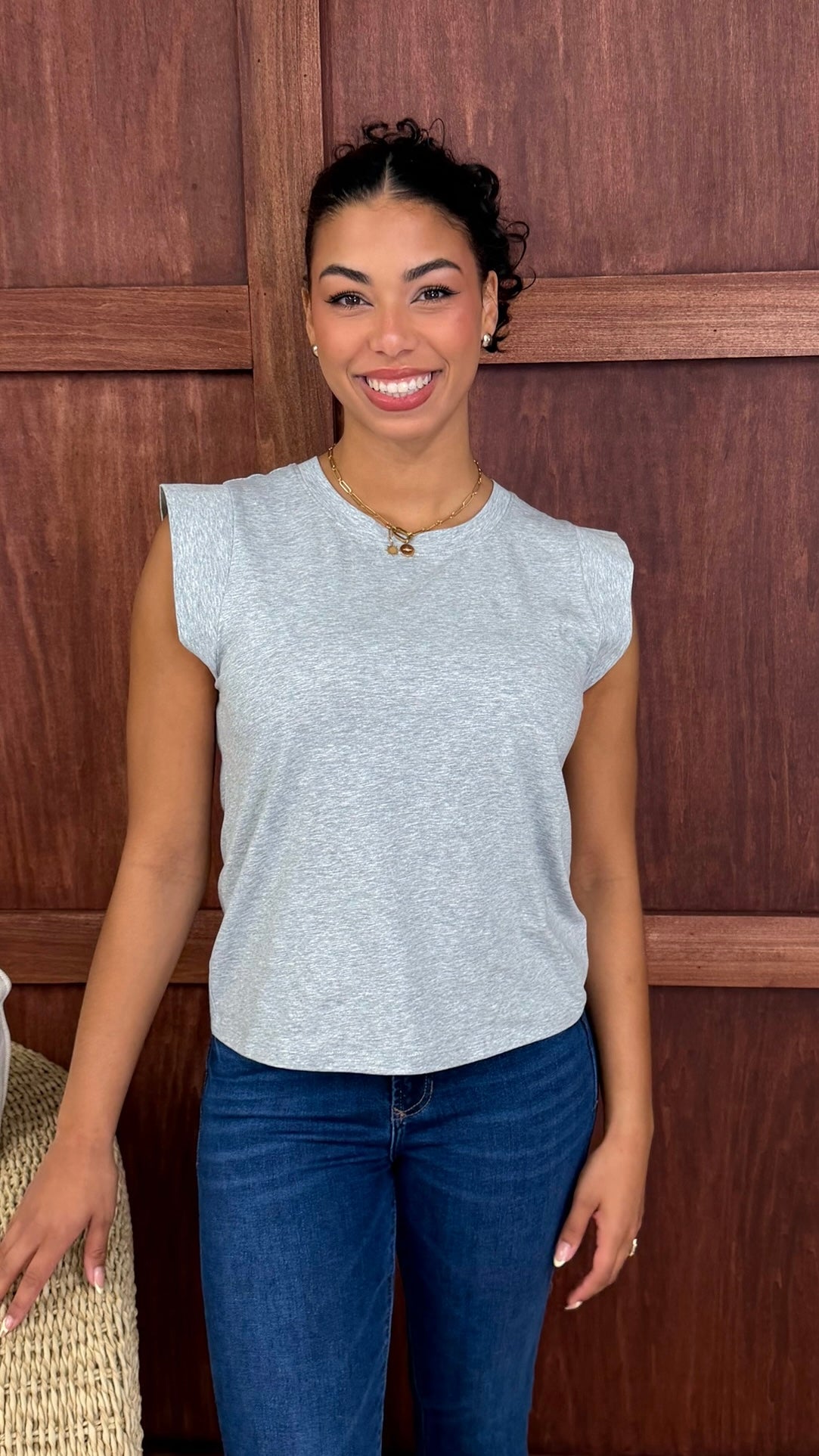 Another Love Ciara Cap Sleeve Top - Heather Grey