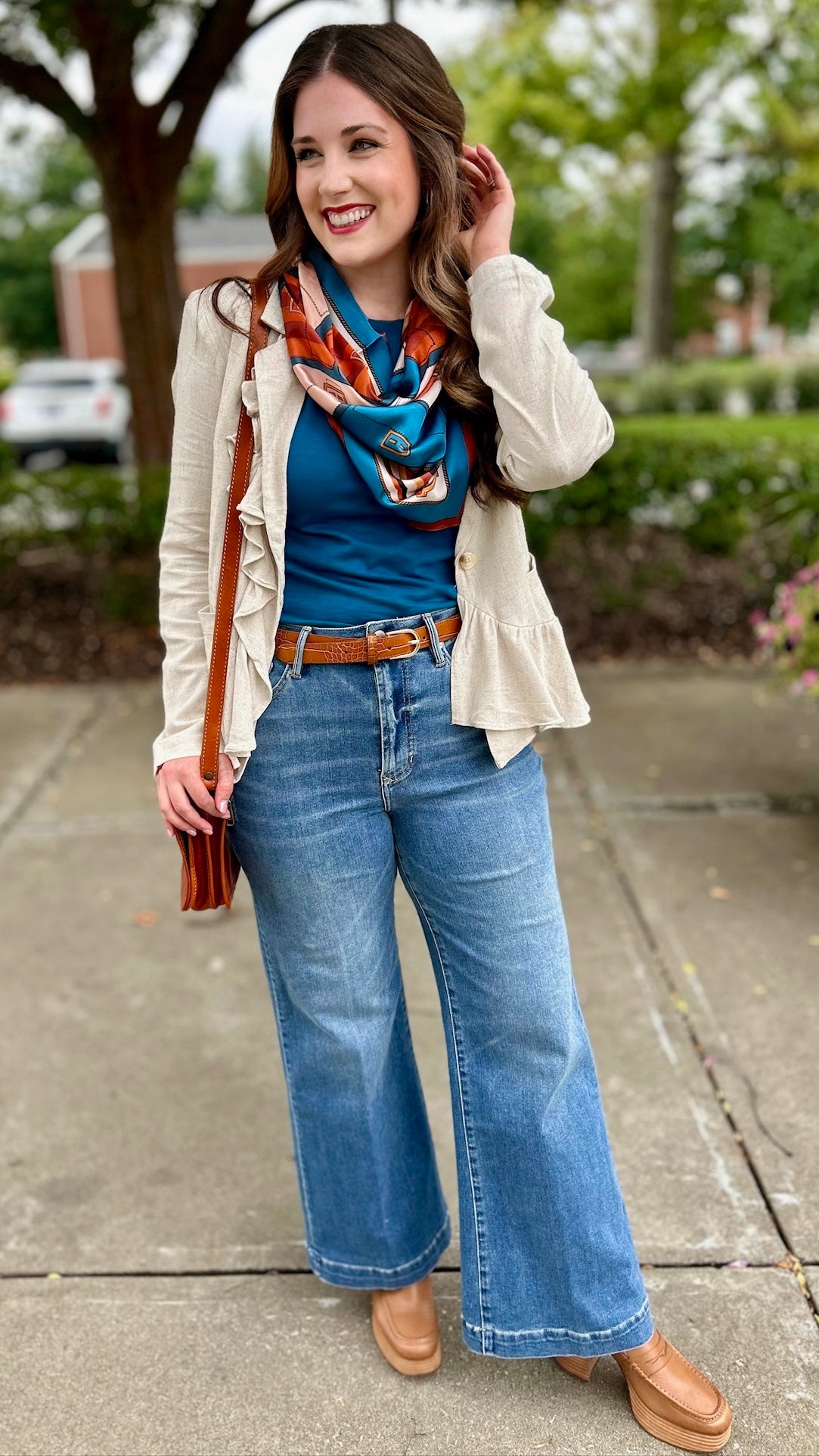 Oatmeal Linen Ruffle Blazer