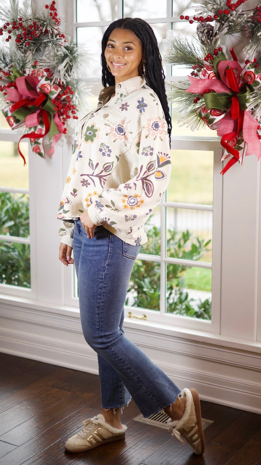 Ecru Floral Pullover