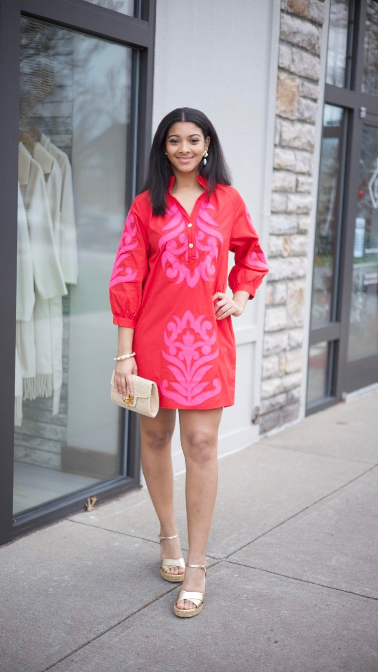 Clarissa Dress - Red & Pink