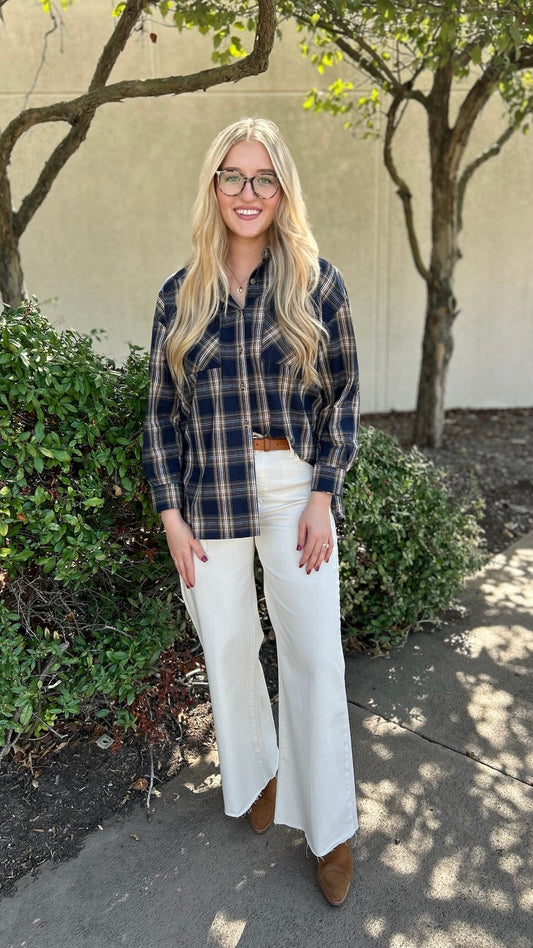 Annie Plaid Top - Navy