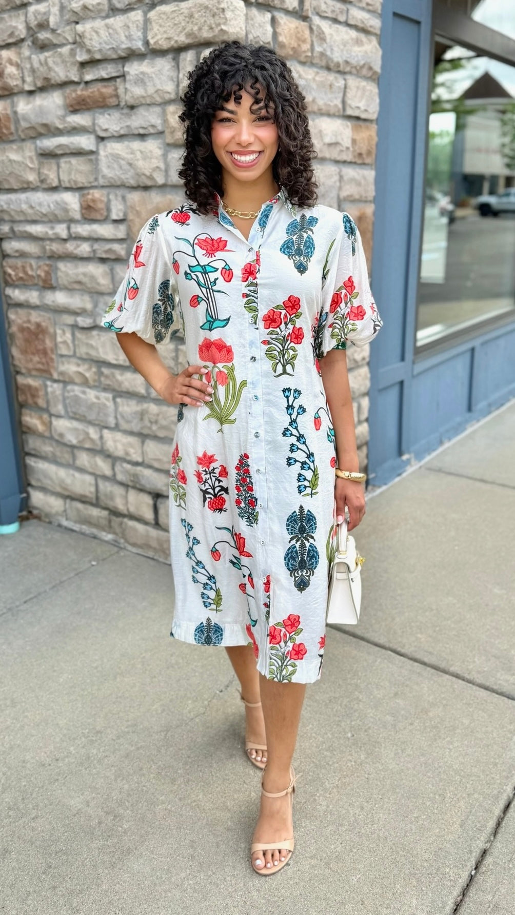 Whitney Floral Button Down Dress - White