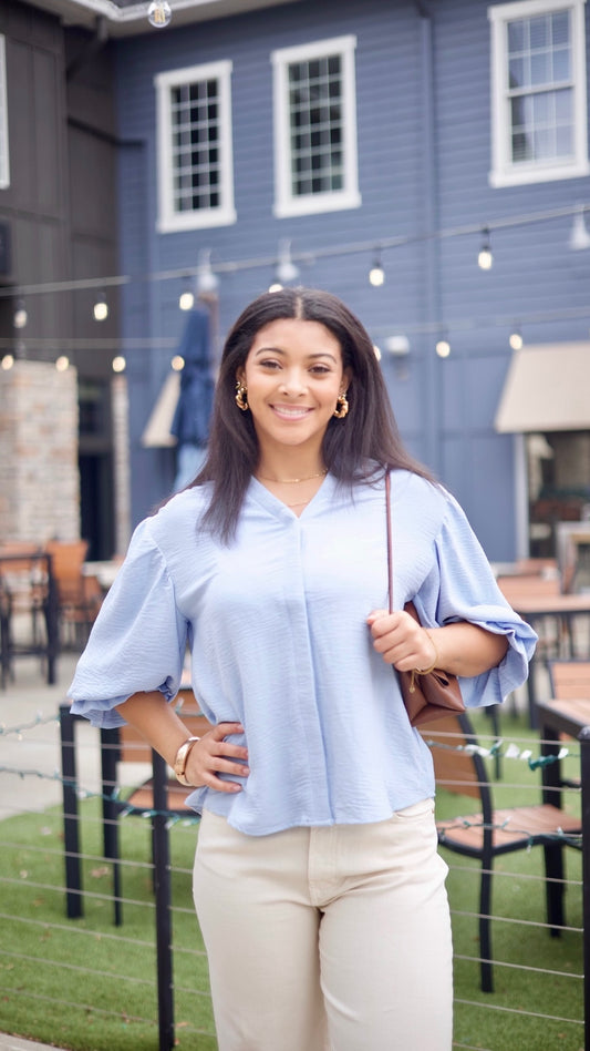 Sarah Button Up Blouse - Blue