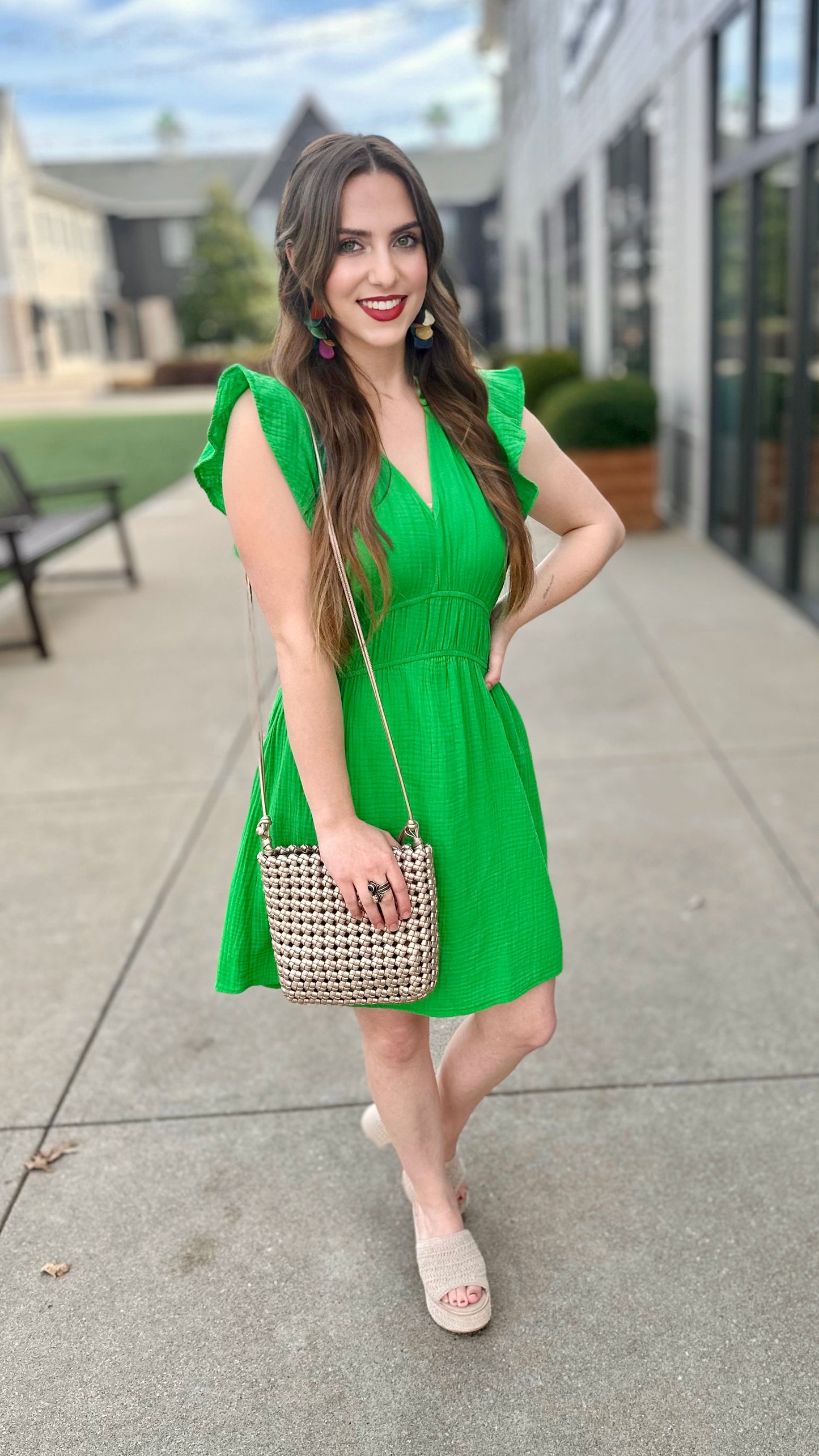Dear John Martha Ruffle Sleeve Dress - Green