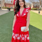Enchanting Embroidered Midi Dress - Red