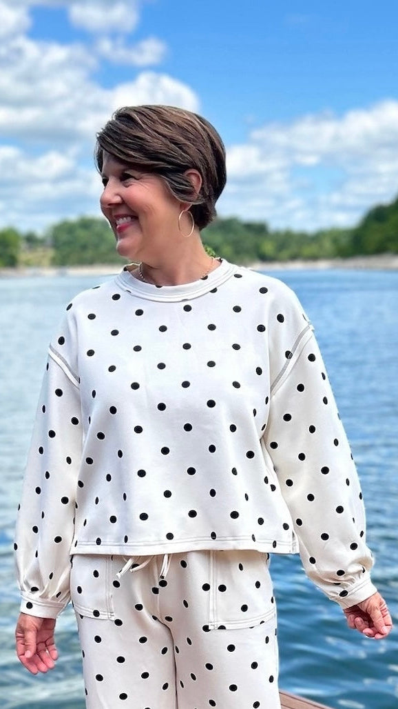 Jianna Polka Dot Leisure Top - Ivory & Black