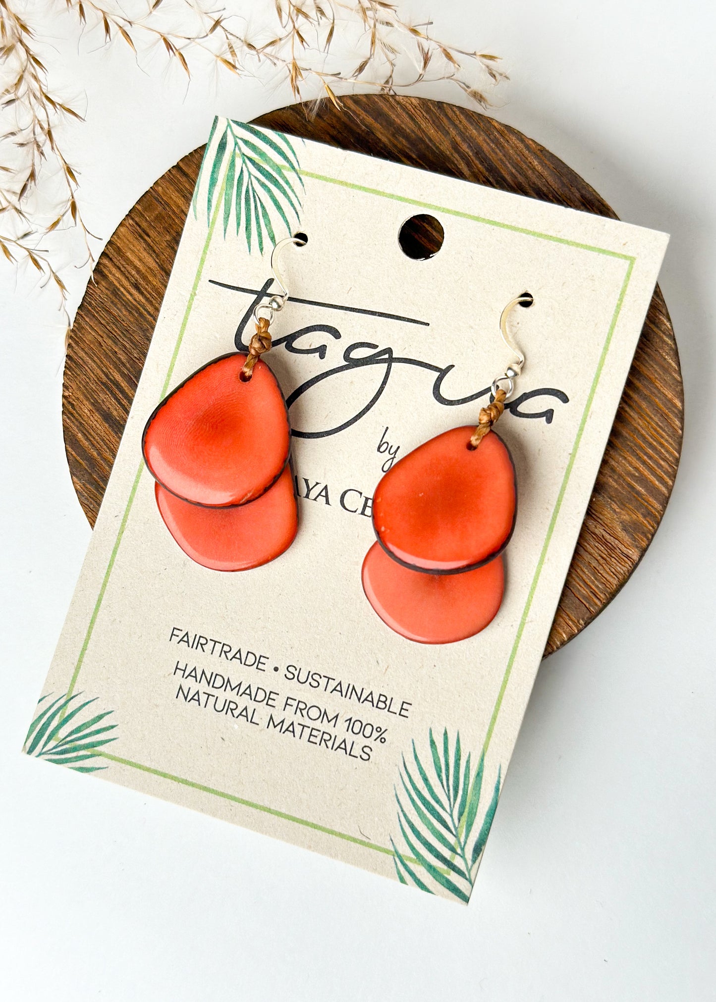 Tagua Fiesta Petal Tiered Earrings - Poppy Coral