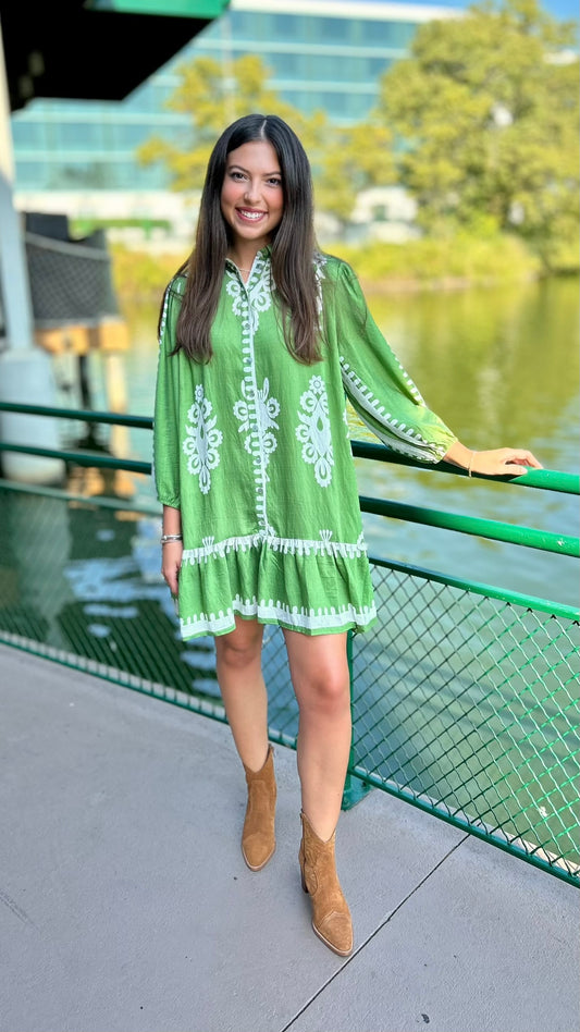 Abstract Floral Dress - Green