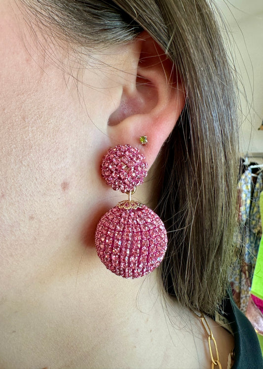 Precious Pink Crystal Ball Earrings