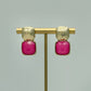 Bold Stone & Gold Earrings - Fuchsia