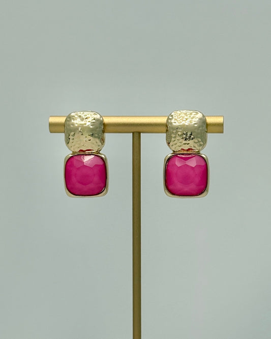 Bold Stone & Gold Earrings - Fuchsia