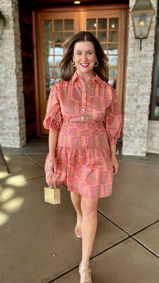 Uncle frank Elastic Shirtdress - Coral