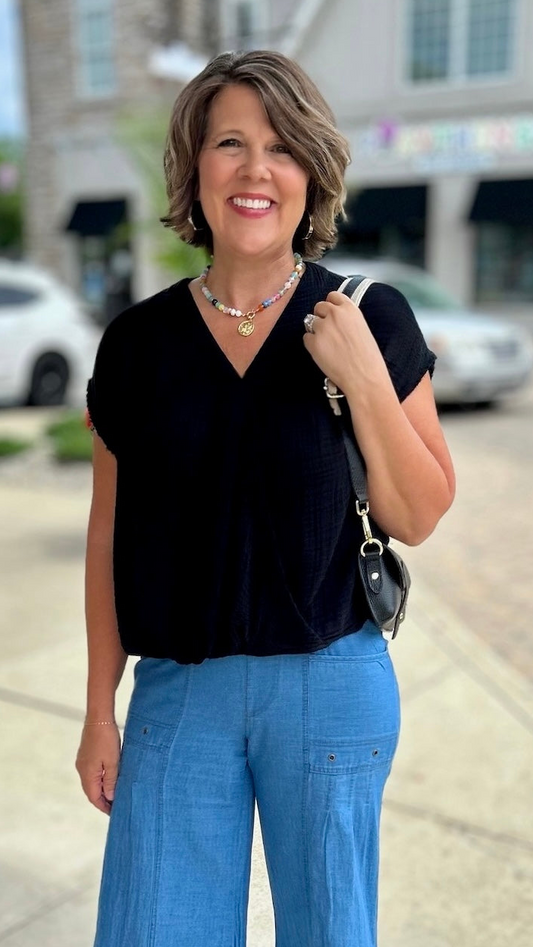 Michael Stars Evie Faux Wrap Top - Black