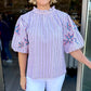 Ivy Jane Lilac Seersucker Embroidered Sleeve Top