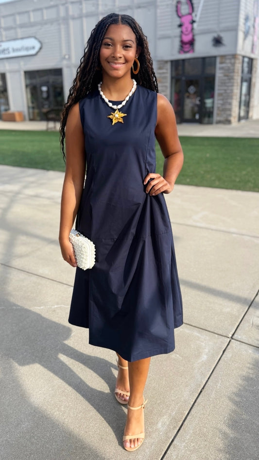 Daniella Linen Midi Dress - Navy