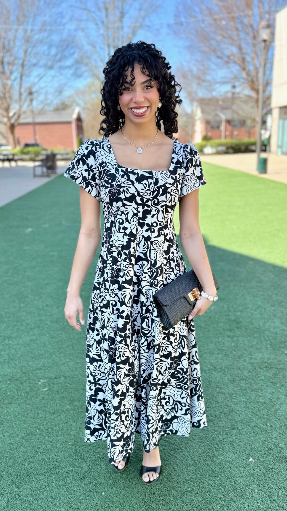 Theresa  Print Midi Dress - Black/White