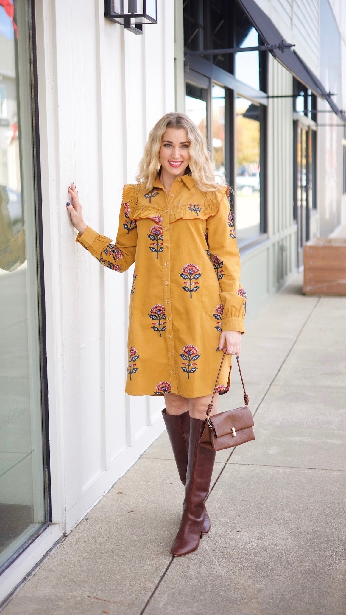 Ivy Jane Ruffled Yoka Shirt Dress - Gold