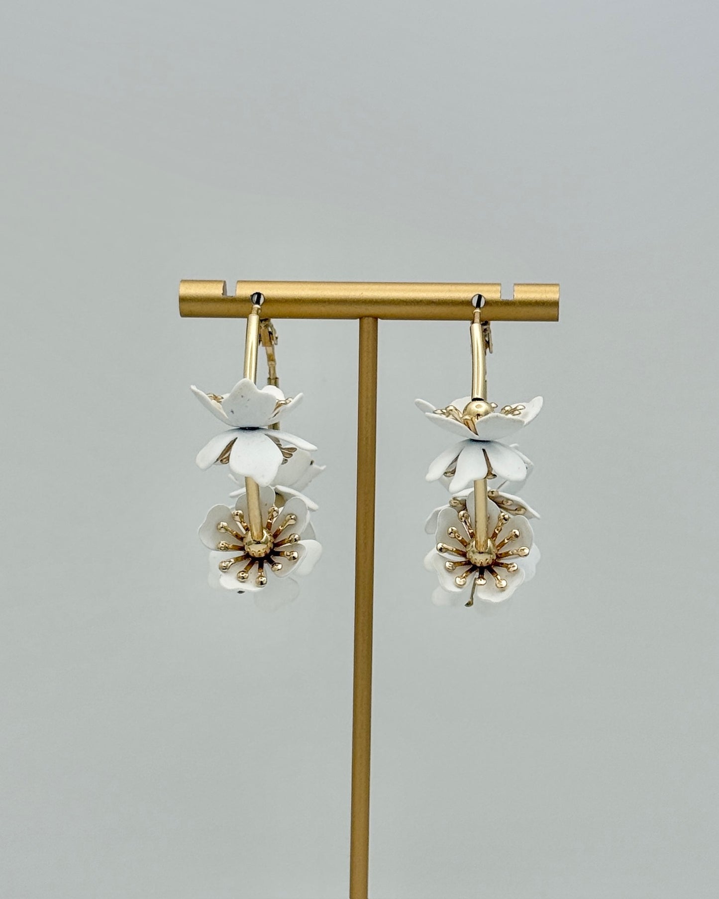 Flower Hoop Earrings - White
