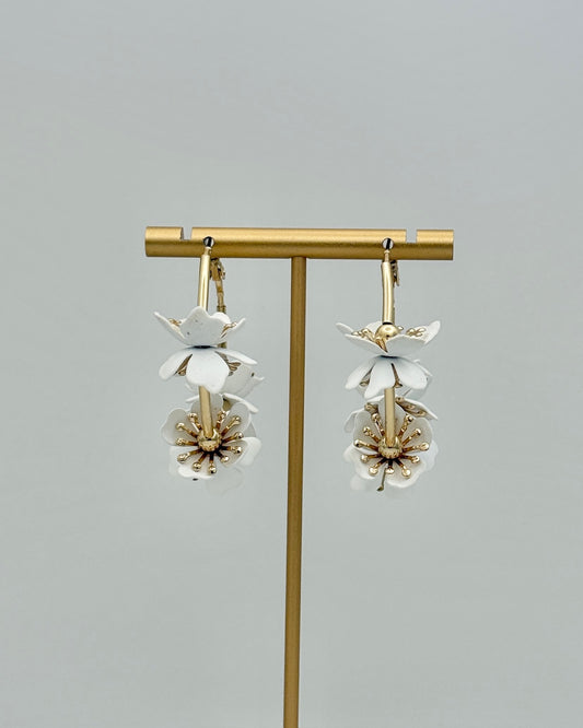 Flower Hoop Earrings - White