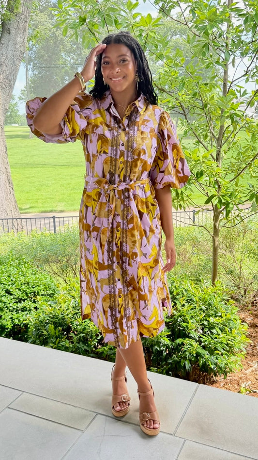 Uncle Frank Horse Print Shirt Dress - Lavendar