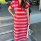 PINK WITH RED STRIPE MIDI DRESS