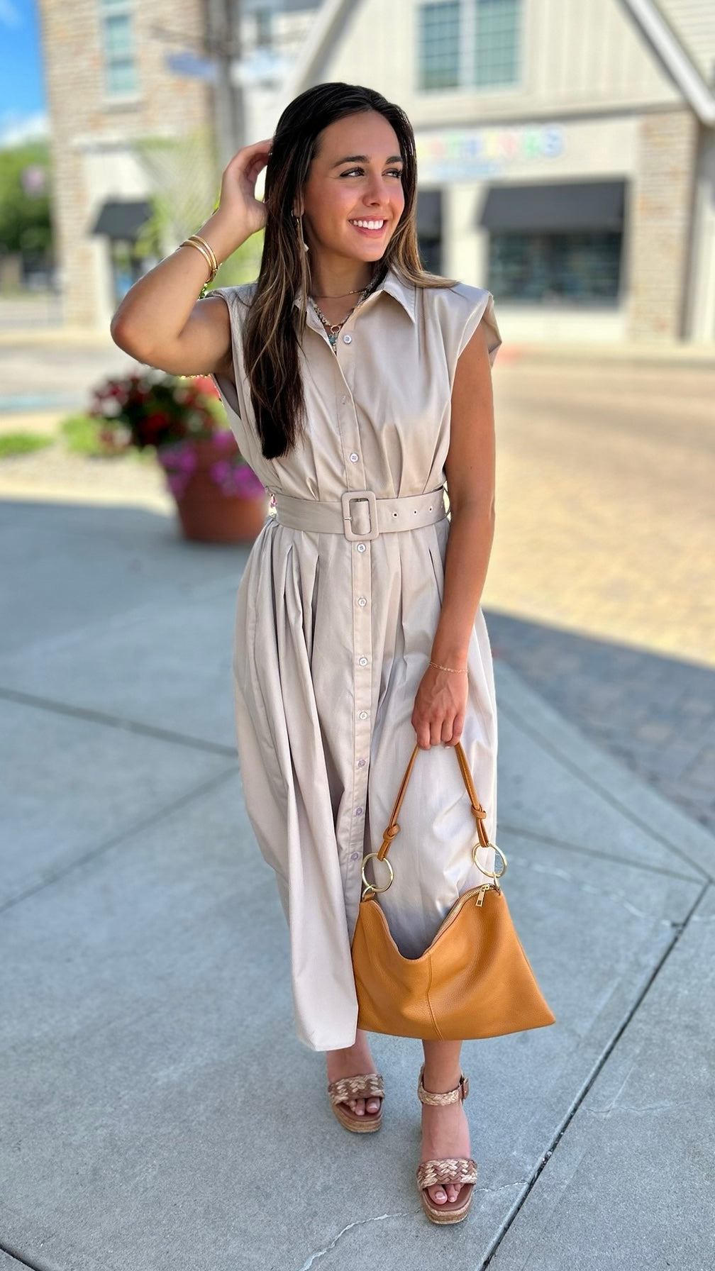 Blissful Belted Midi Dress - Taupe