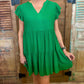 Terrific Tiered V Neck Babydoll Dress - Green