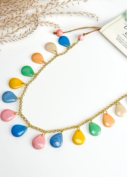 Tagua Perfect Petals Chain Necklace - Pastel Multi