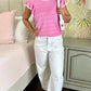 Lilian Ruffle Short Sleeve Sweater - Pink