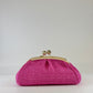 Italian Leather & Raffia Clutch - Hot Pink