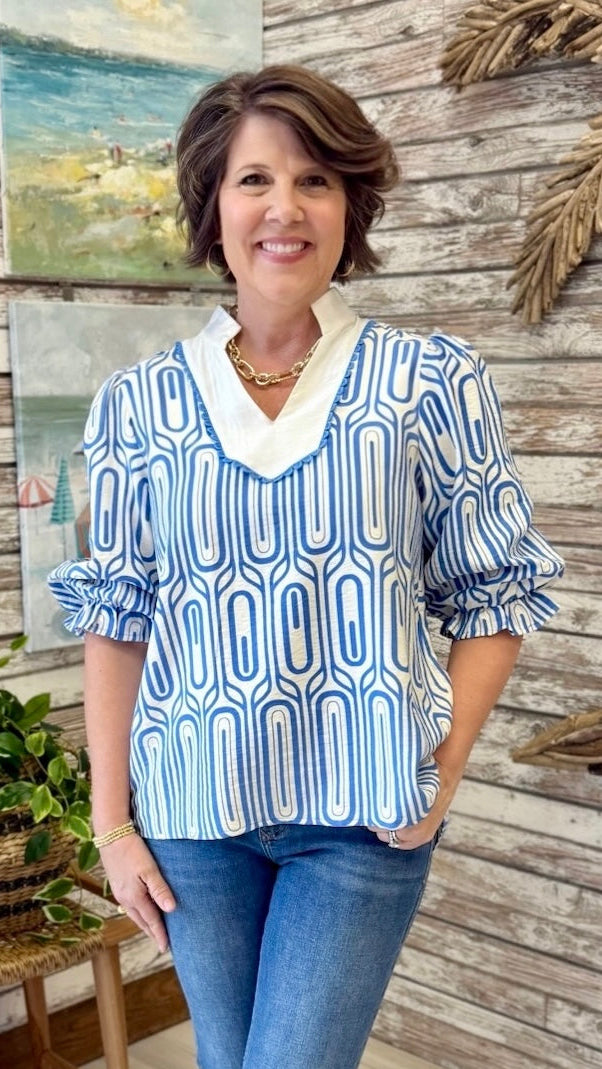 Melina Blue Trim Top