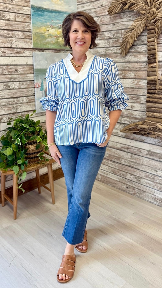 Melina Blue Trim Top