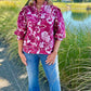 Wine & Pink Floral Button Top
