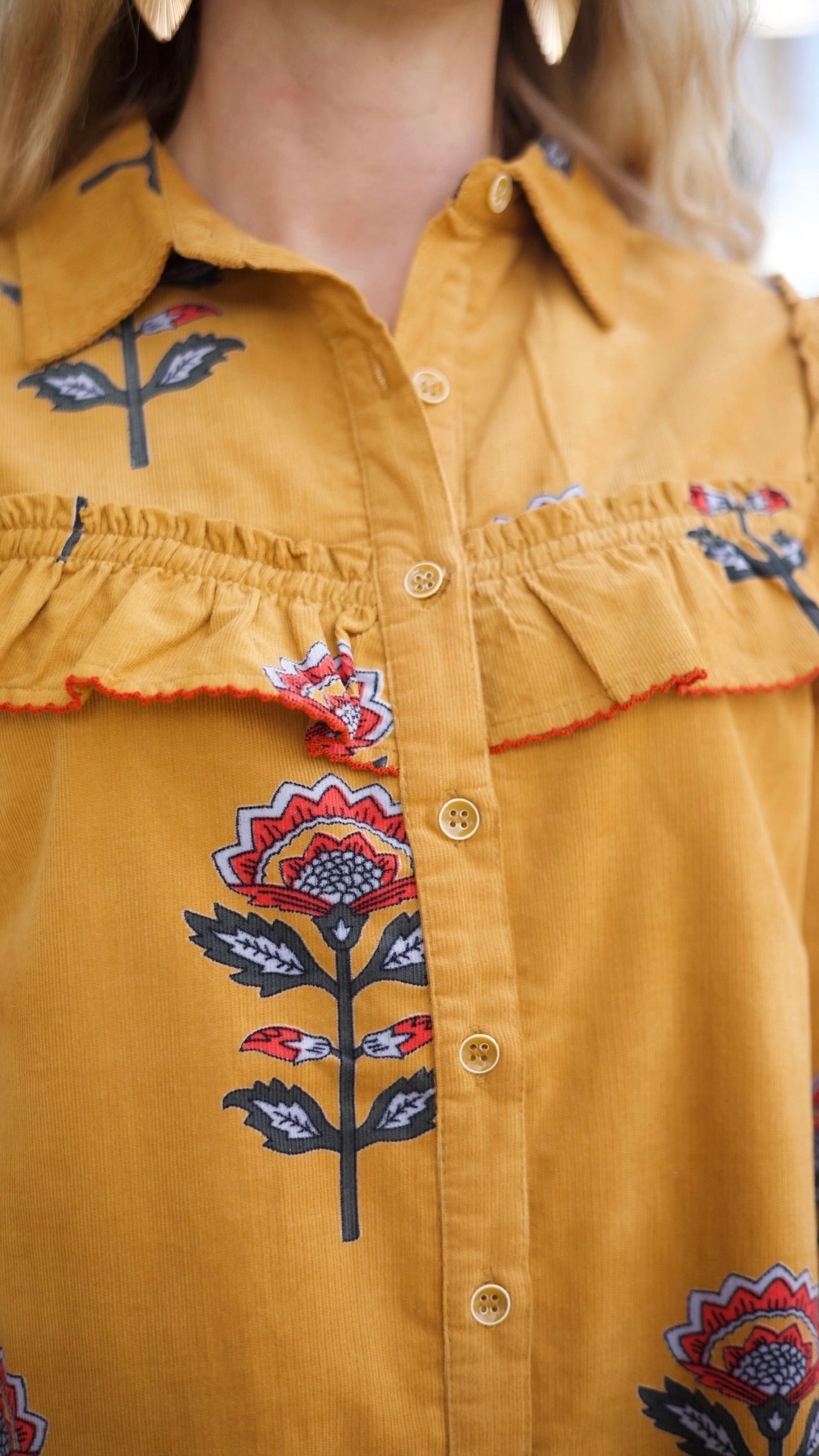 Ivy Jane Ruffled Yoka Shirt Dress - Gold