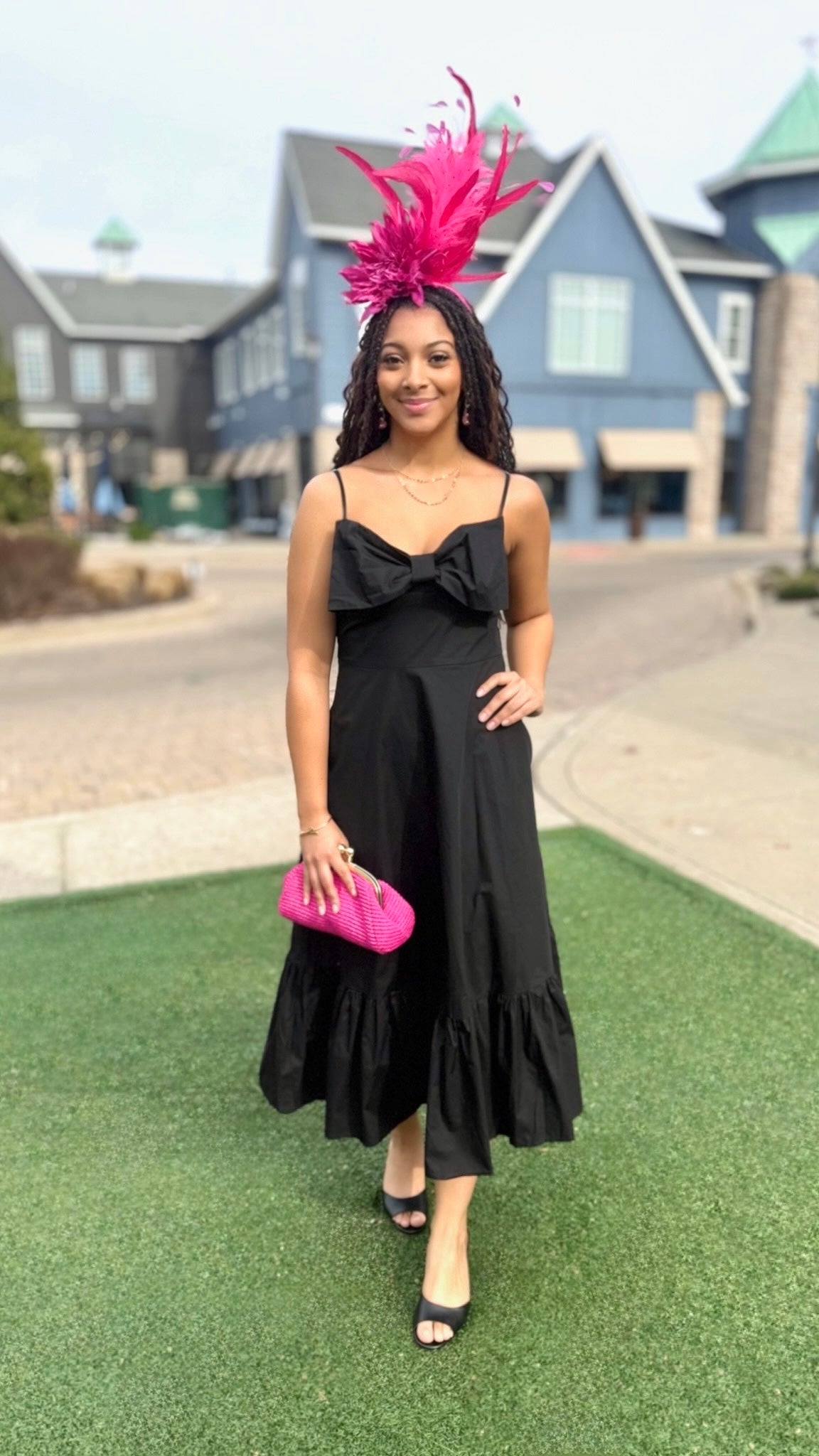 Millie Bow Midi Dress - Black