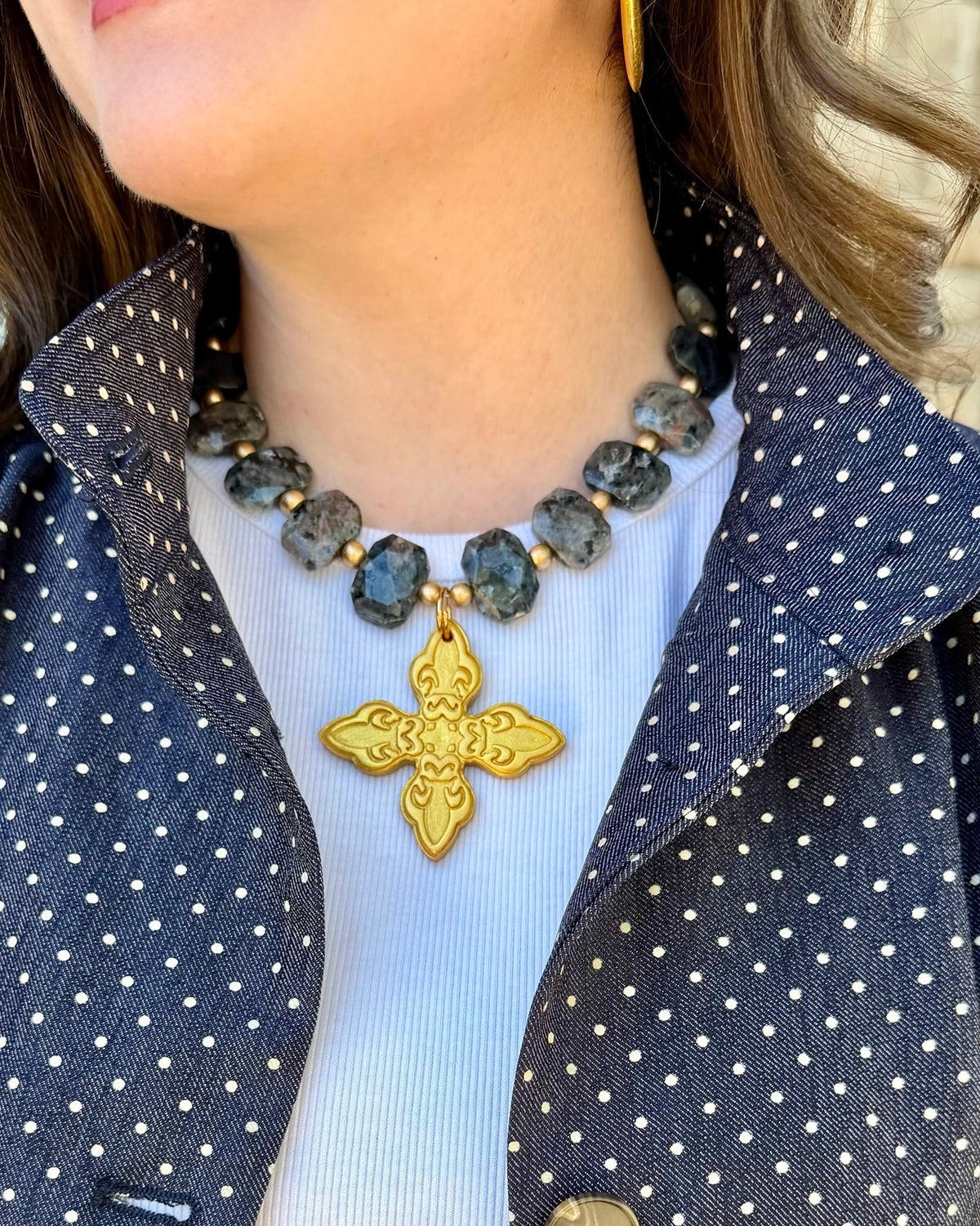Smokey Labradorite Kait Cross Necklace
