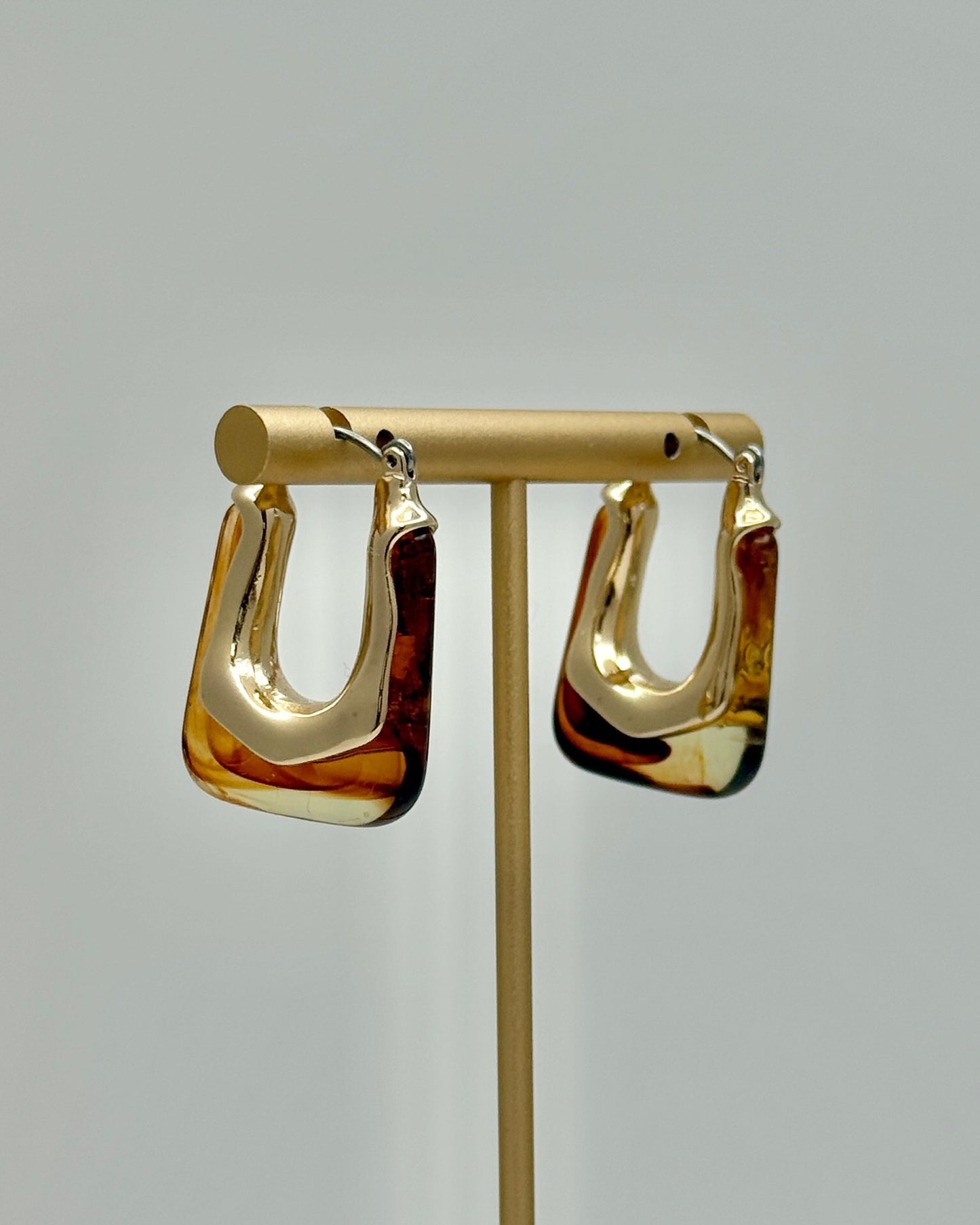 Amber/Gold Oblong Hoop Earrings
